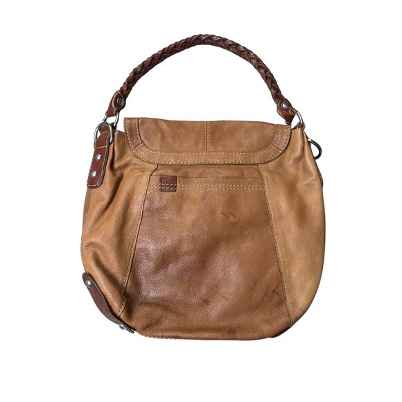 Fossil Brown Leather Boho Hobo Shoulder Bag With Braided Strap & Floral Interior - Picture 6 of 9